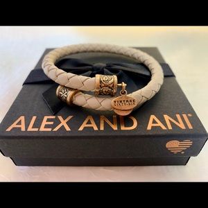 Alex And Ani Vintage Sixty-Six Leather Wrap Bracelet. Cream Colored